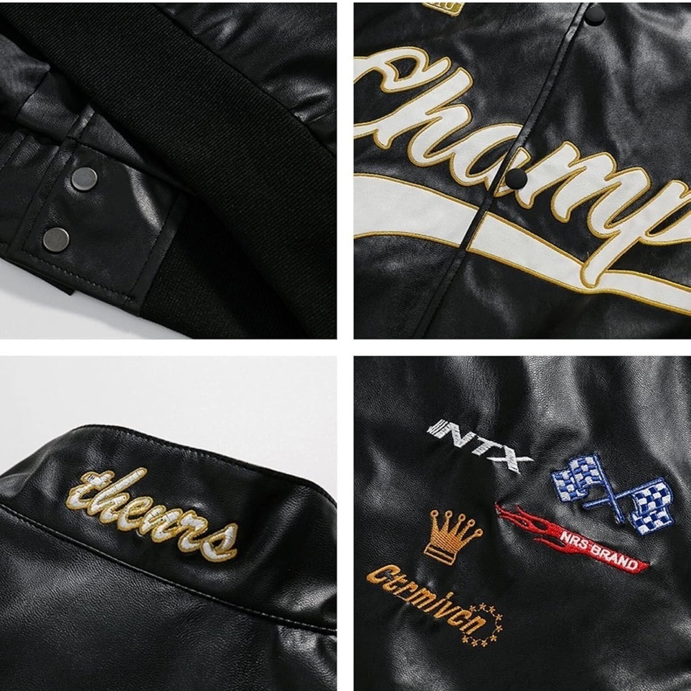 Aelfric Eden Black Varsity Bomber Jacket with Gold Embroidery - Picture 4 of 6